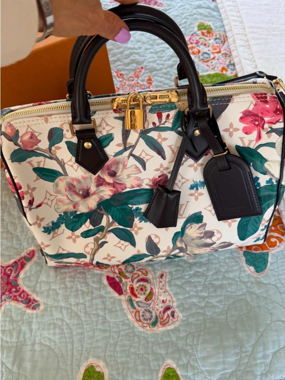 NWT...Louis Vuitton Soft Speedy 30 Eden White with Green and Pink Accents - Picture 13 of 15